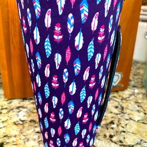 PurpleNavy Feather Neoprene Koozie Sleeve W/Strap